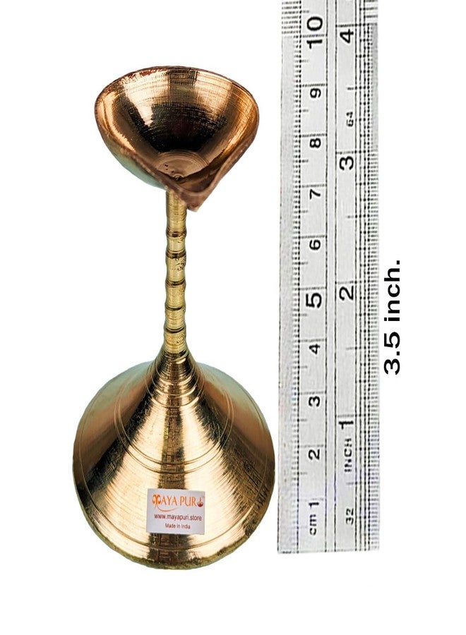 MAYAPURI Compact Brass Gacha Diya with Stand - 3.5 Inch Golden Prodeep for Puja & Aarti - Image 3